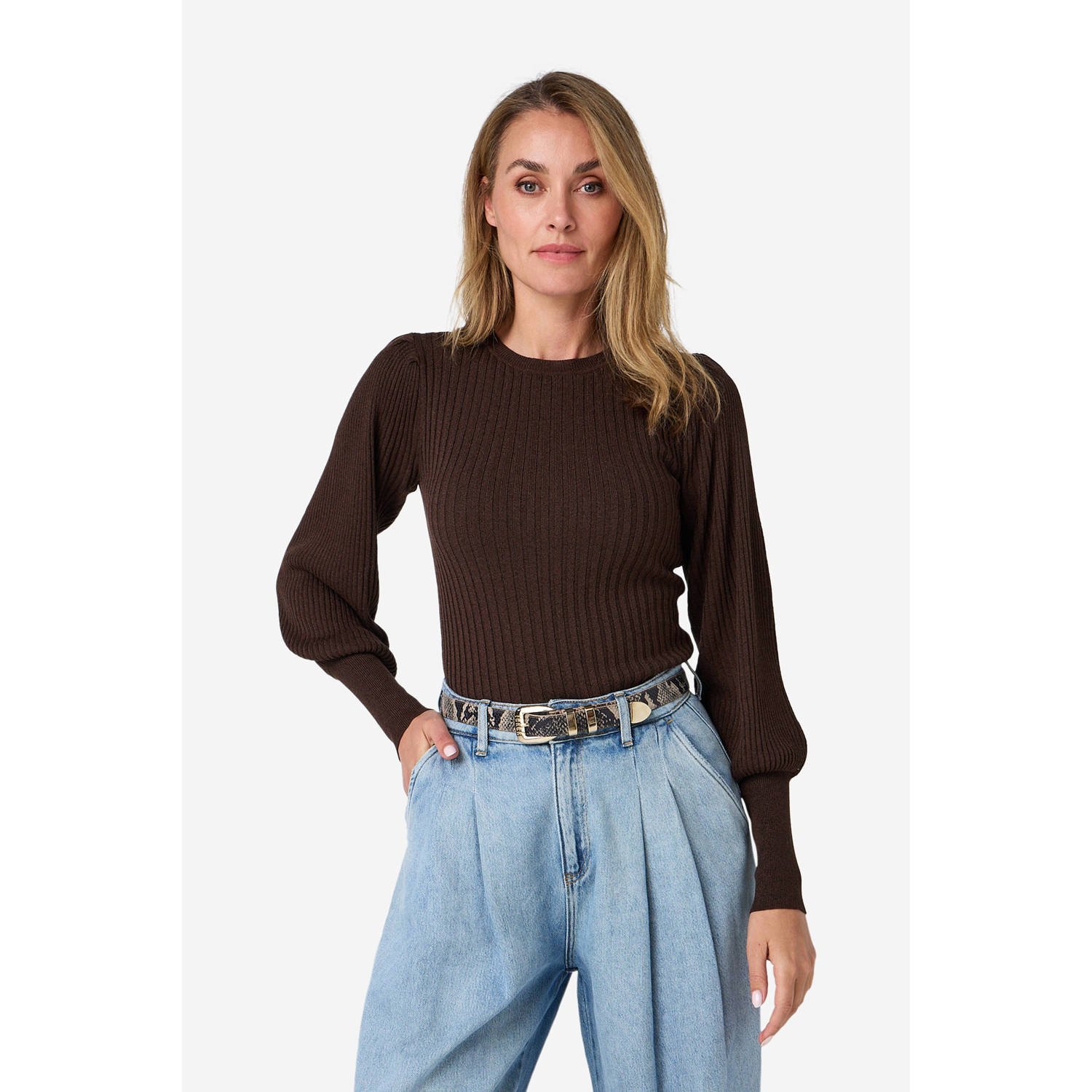 IBANA pullover trui donkerbruin met lurex