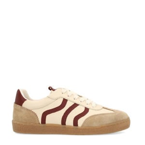 leren sneakers beige/donkerrood