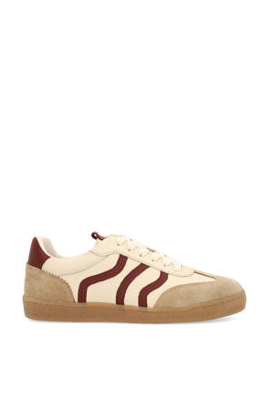 leren sneakers beige/donkerrood