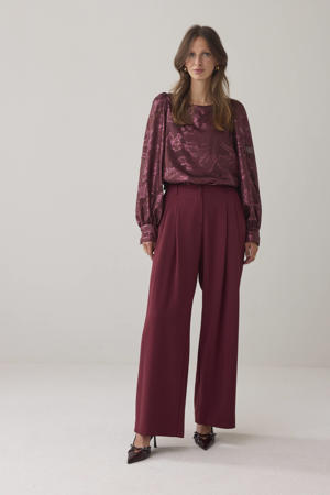 wide leg regular waist broek donkerrood