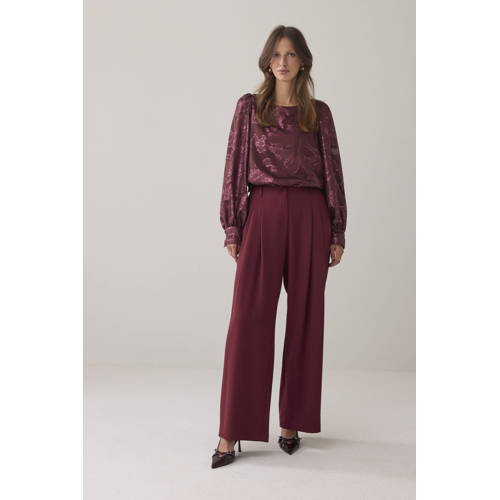 Summum wide leg regular waist broek donkerrood afbeelding