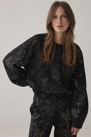 sweater met paisley print zwart met glitter