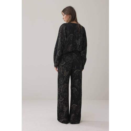 Summum straight regular waist broek met paisley print zwart met glitter afbeelding