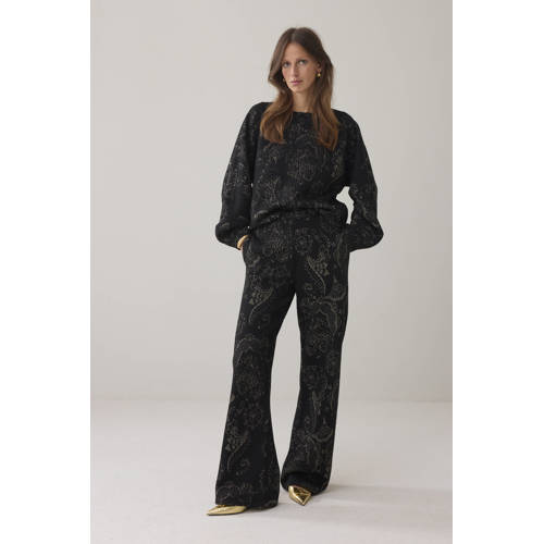 Summum straight regular waist broek met paisley print zwart met glitter afbeelding