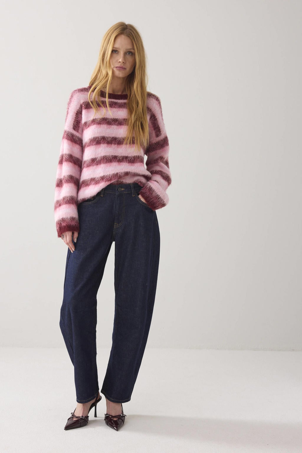 Dark blue denim dames Summum barrel jeans dark blue van denim met rits- en knoopsluiting en effen