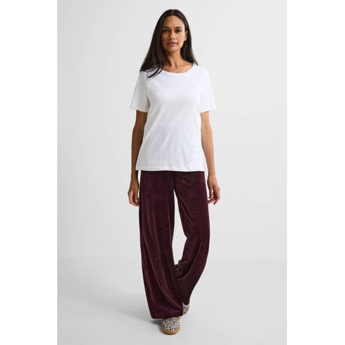 anytime fluwelen wide leg broek bordeauxrood afbeelding