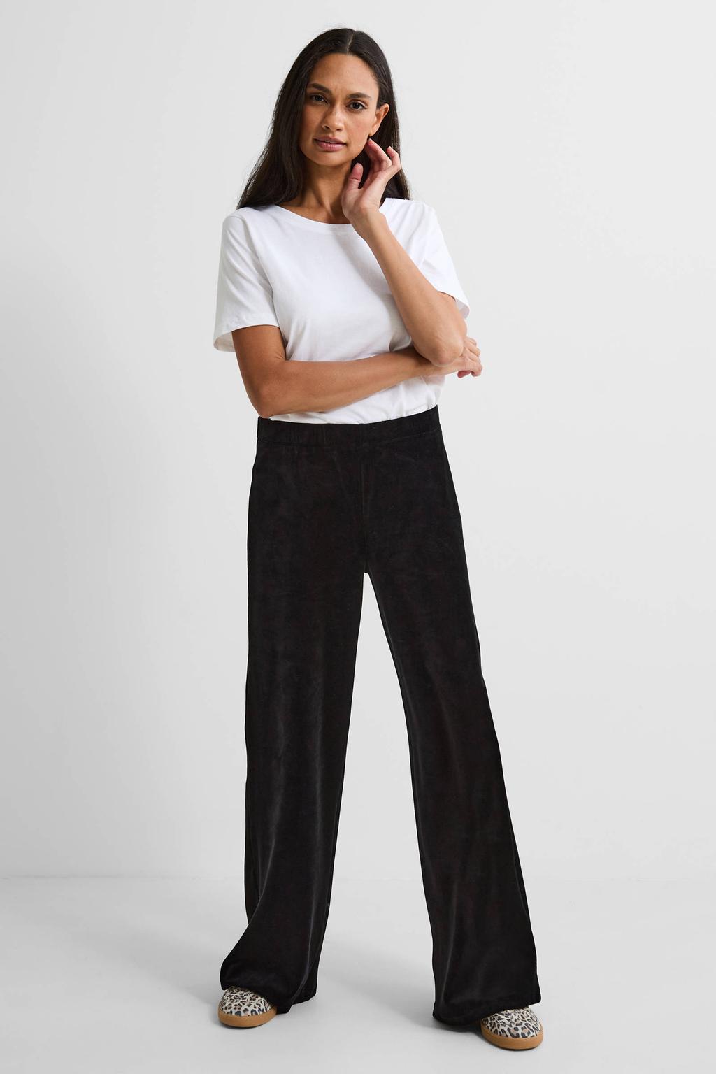 Zwarte dames Anytime fluwelen wide leg broek met high waist