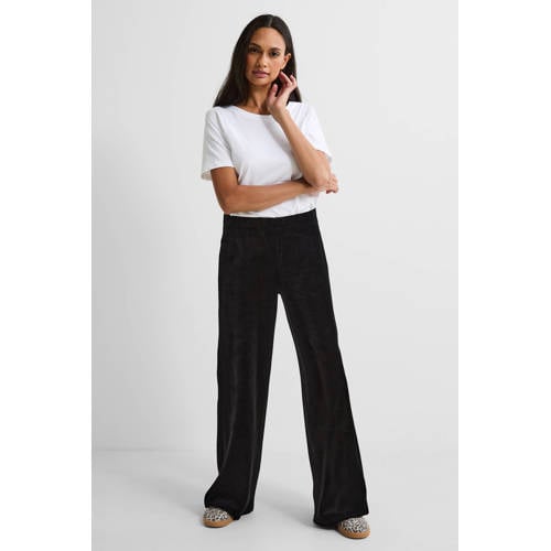 anytime fluwelen wide leg broek zwart afbeelding