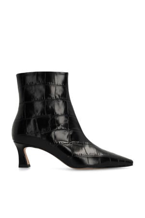 leren enkelboots met crocoprint zwart