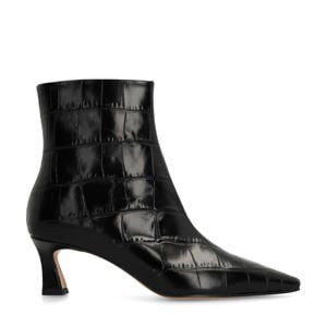 leren enkelboots met crocoprint zwart