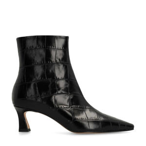 leren enkelboots met crocoprint zwart