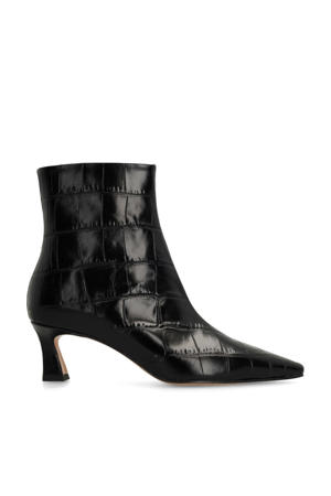 leren enkelboots met crocoprint zwart