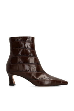 leren enkellaarzen met crocoprint bruin