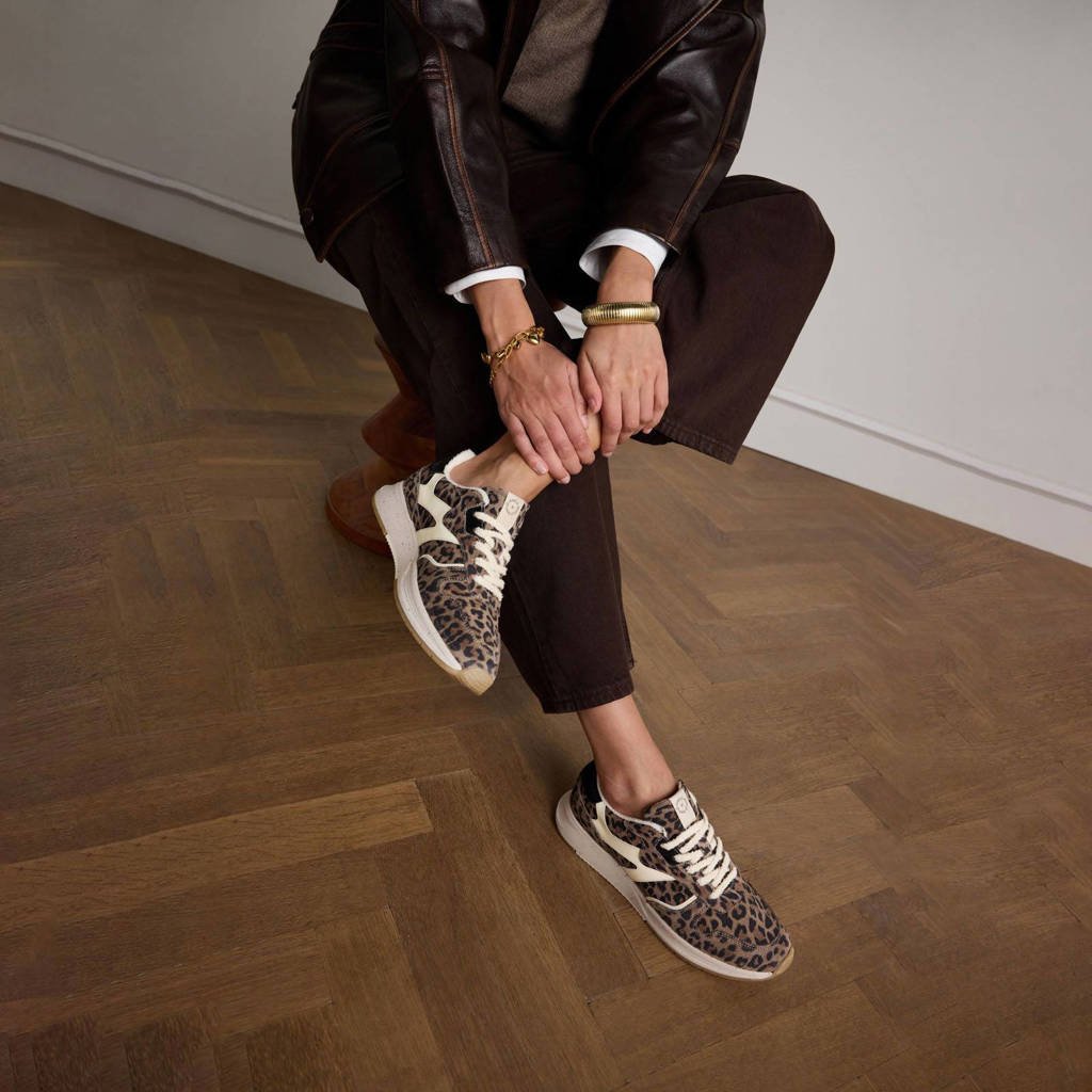 Manfield suède sneakers met panterprint beige/zwart wehkamp
