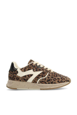 suède sneakers met panterprint beige/zwart