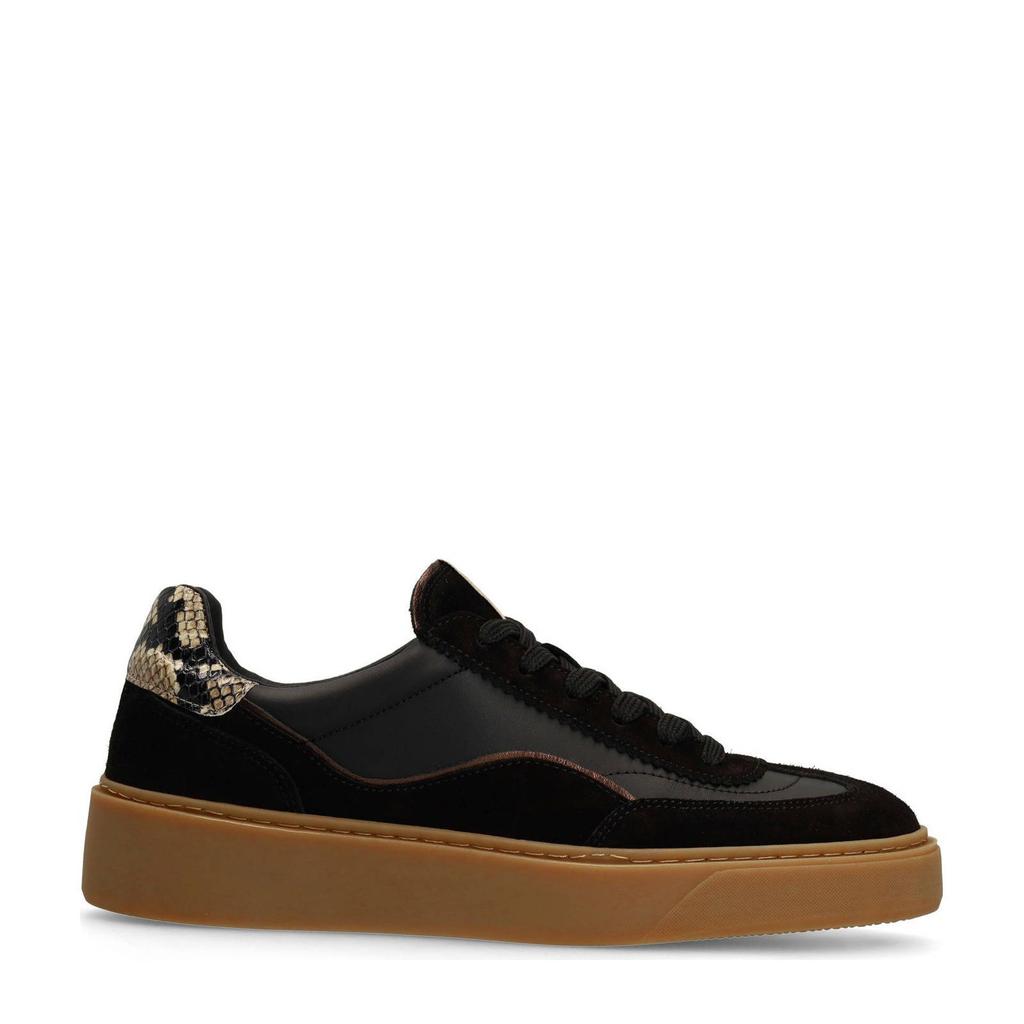 Zwarte dames Manfield leren sneakers met veters