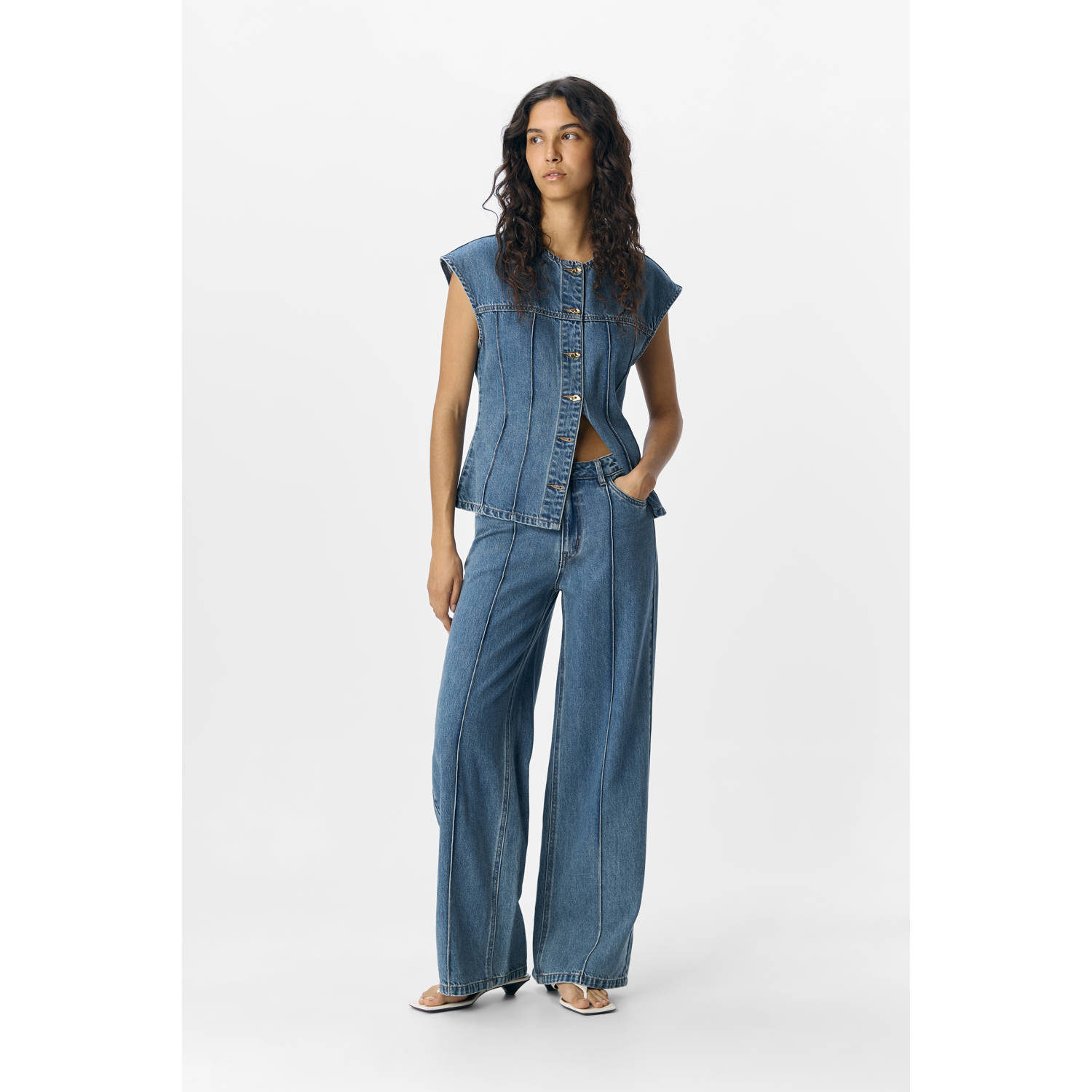 OBJECT wide leg jeans light blue denim