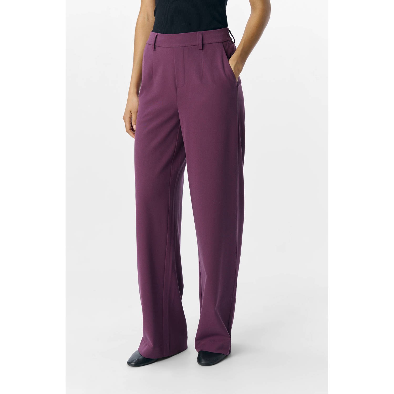 OBJECT wide leg regular waist pantalon donkerpaars
