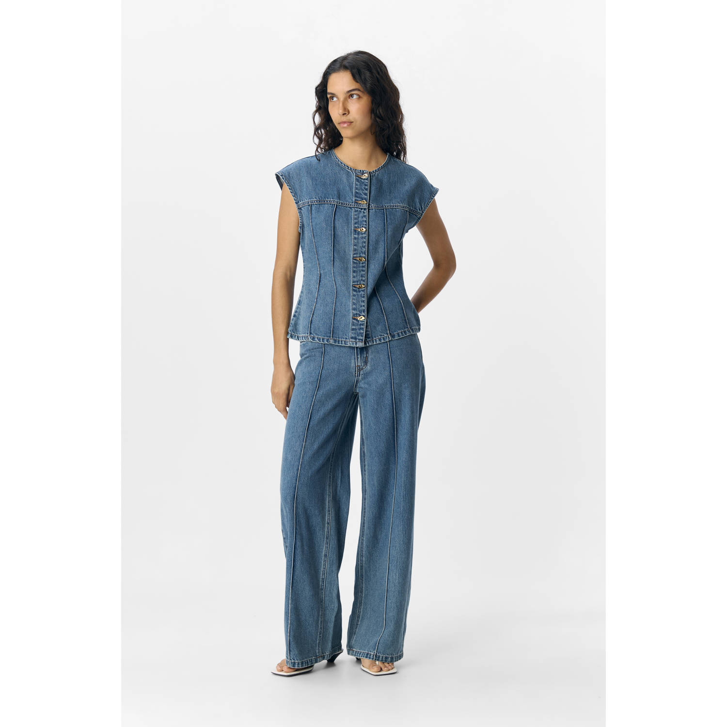 OBJECT denim gilet light blue denim