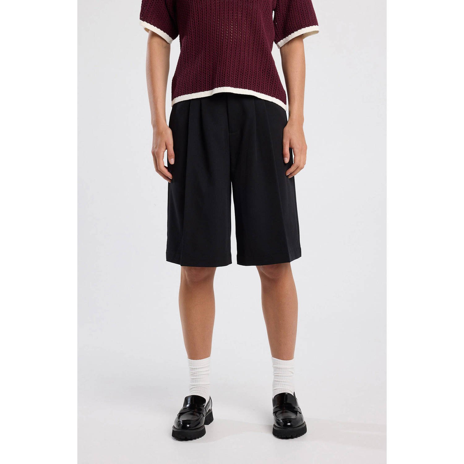 America Today wide leg high waist bermuda short zwart