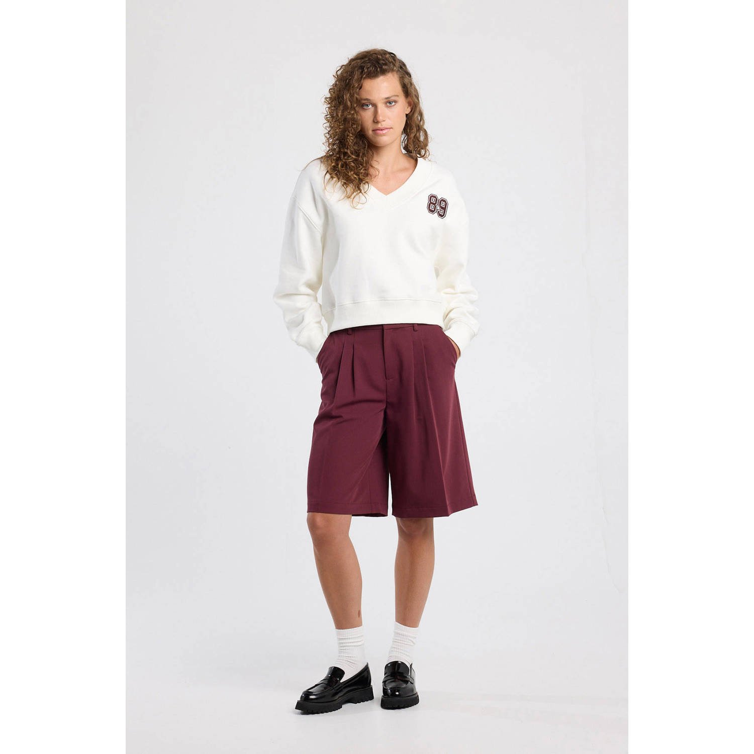 America Today wide leg high waist bermuda short donkerrood