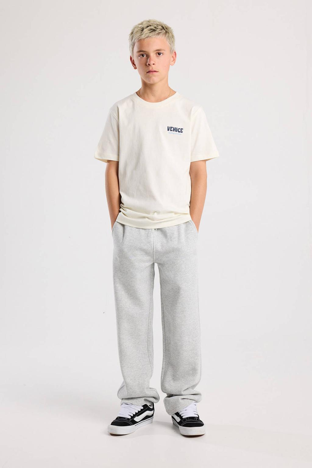 Grijze jongens America Today joggingbroek van sweat materiaal met elastische tailleband met koord en effen