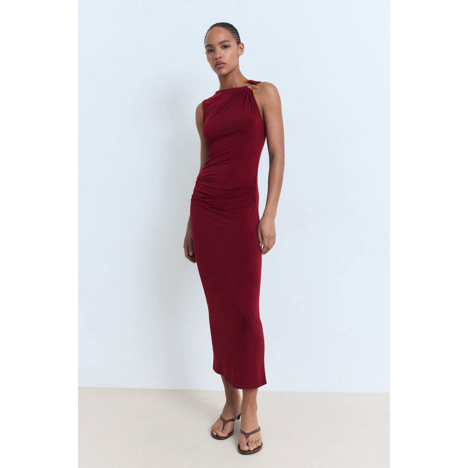 Mango midi jurk donkerrood