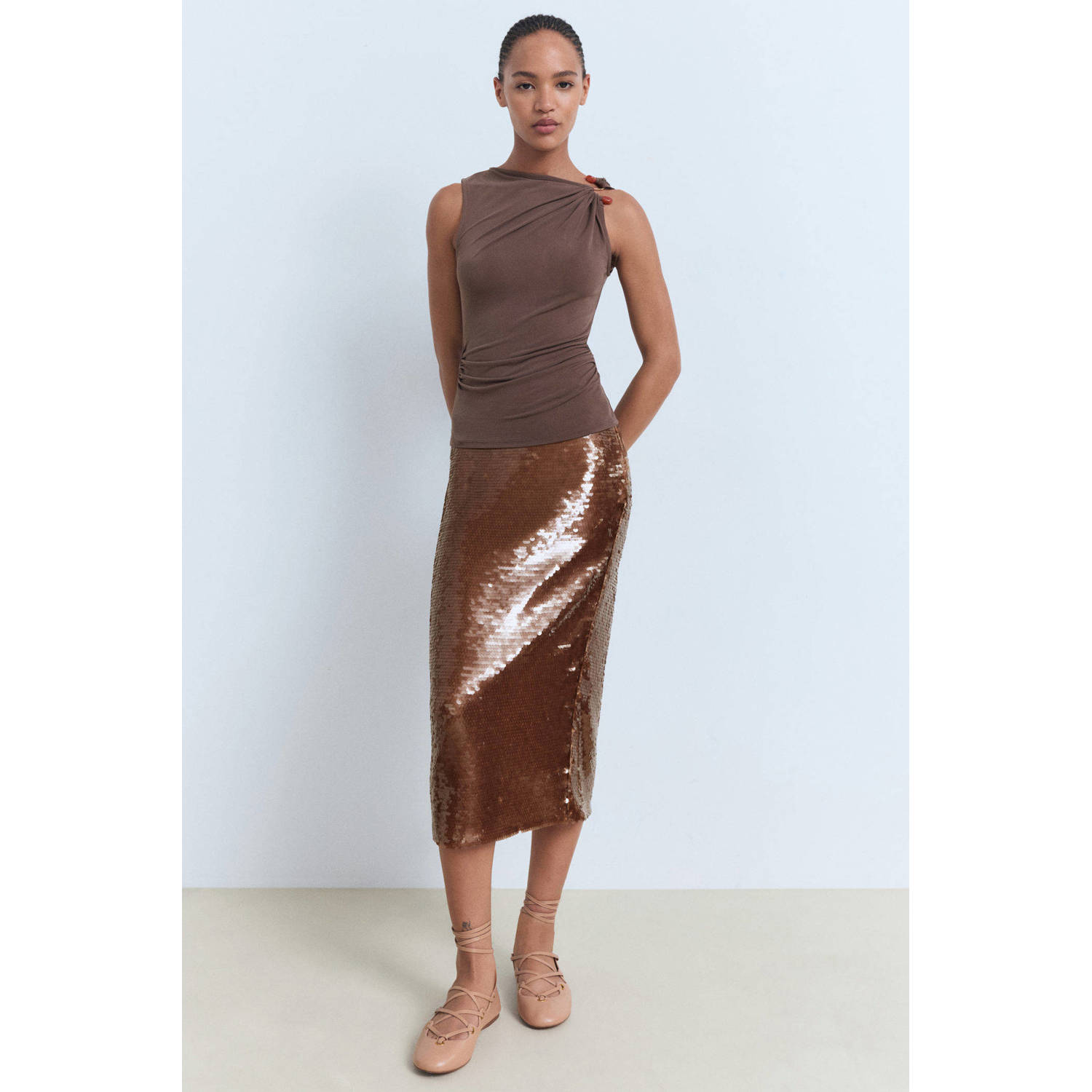 Mango mouwloze top bruin