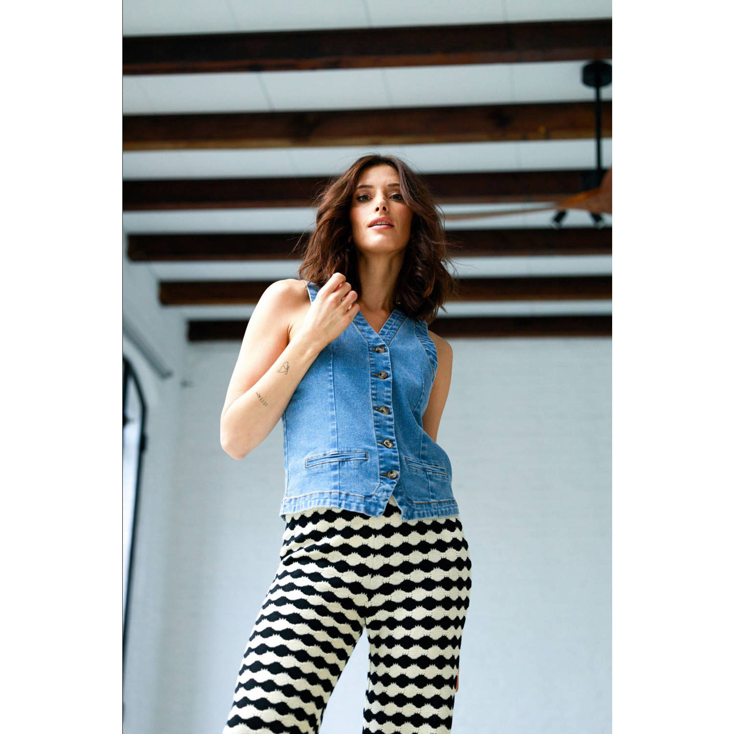 Ivy Beau denim gilet medium blue denim