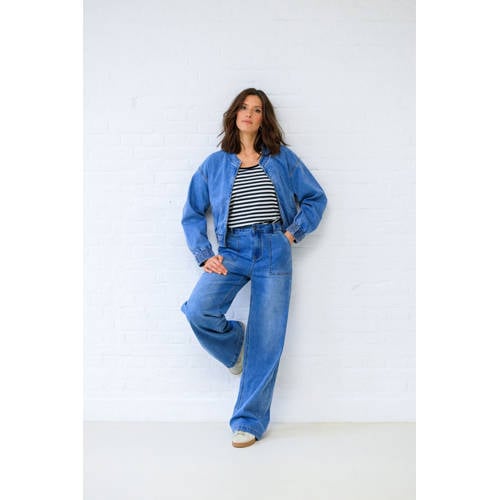 Ivy Beau high waist wide leg jeans medium blue denim afbeelding