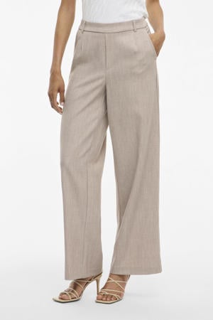 wide leg high waist casual broek zand