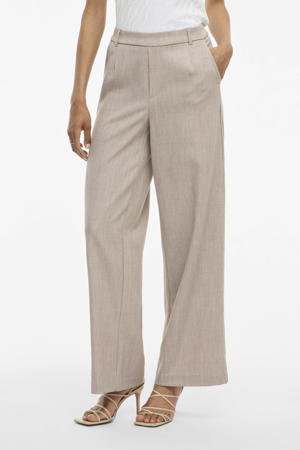 wide leg high waist casual broek zand