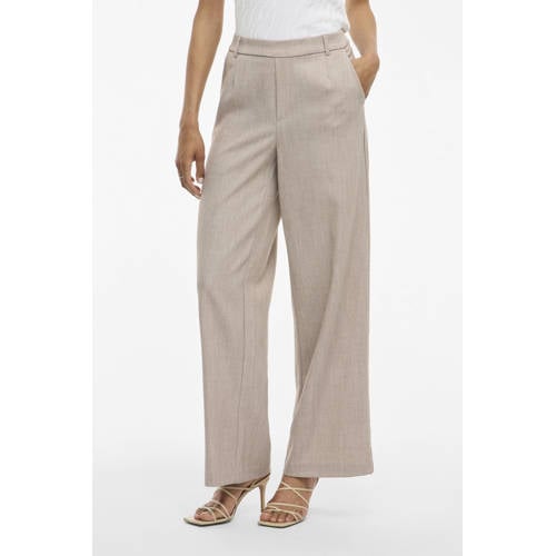 VILA wide leg high waist casual broek zand afbeelding