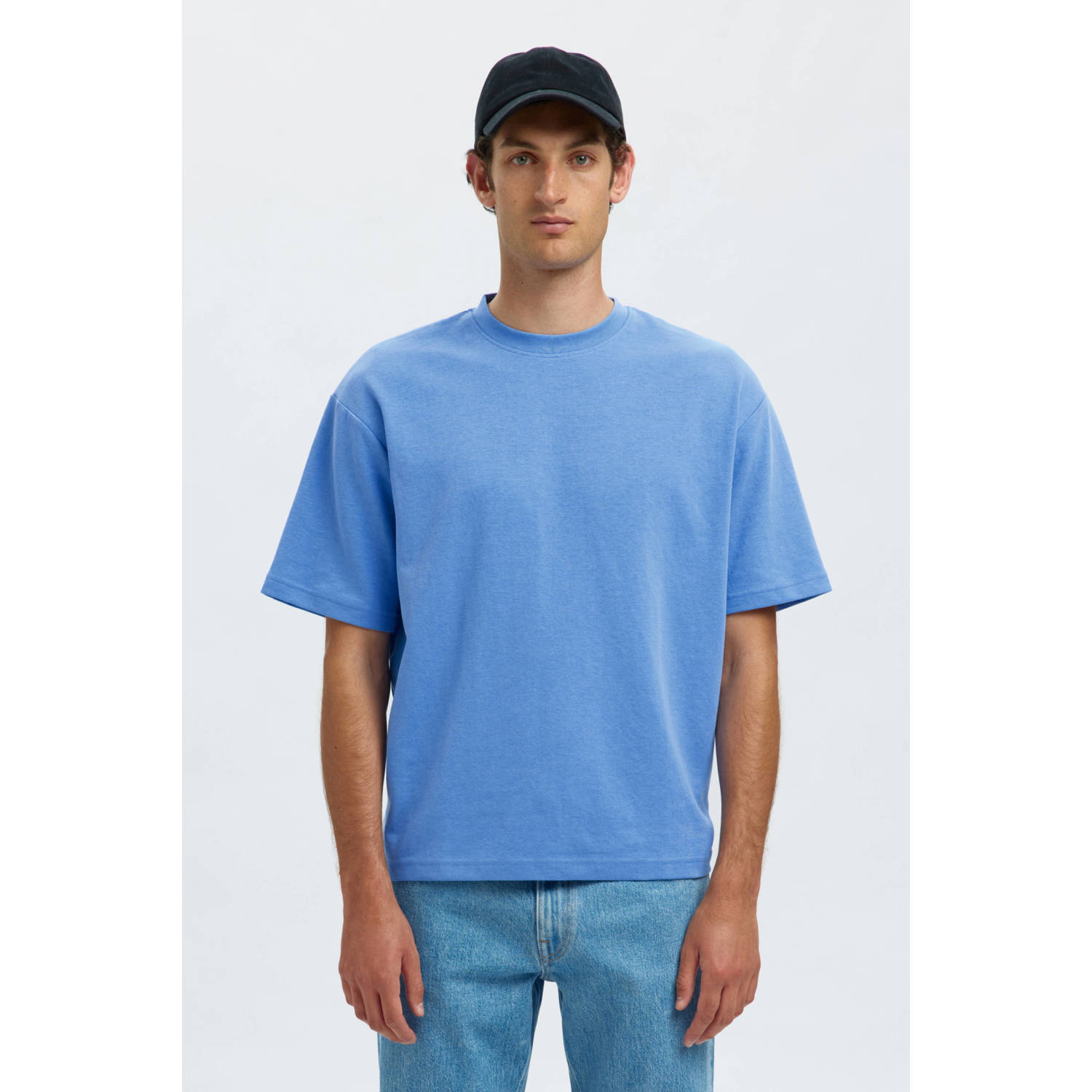 SELECTED HOMME loose fit T-shirt SLHLOOSEOSCAR blauw