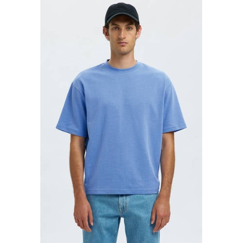 SELECTED HOMME loose fit T-shirt SLHLOOSEOSCAR blauw afbeelding