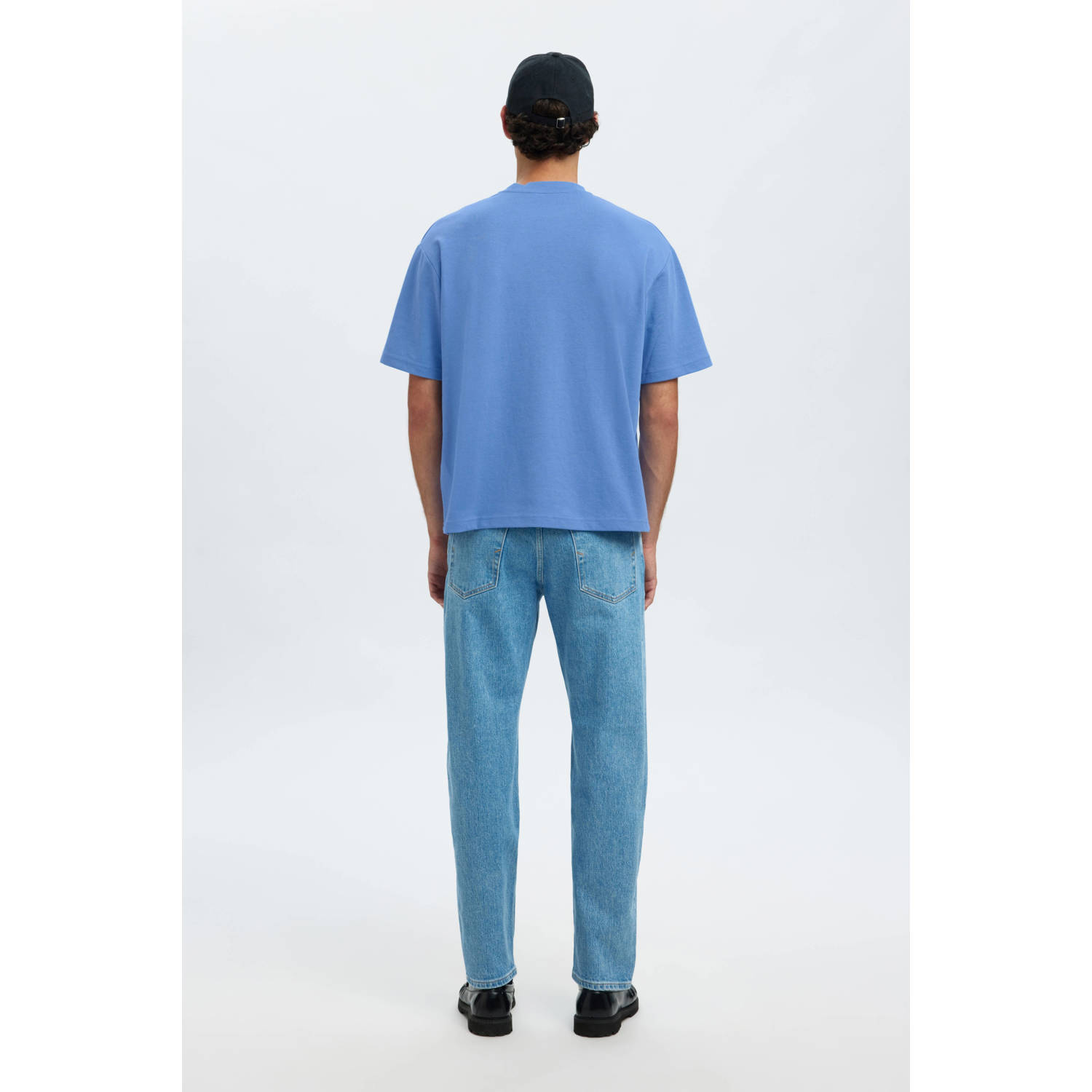 SELECTED HOMME loose fit T-shirt SLHLOOSEOSCAR blauw