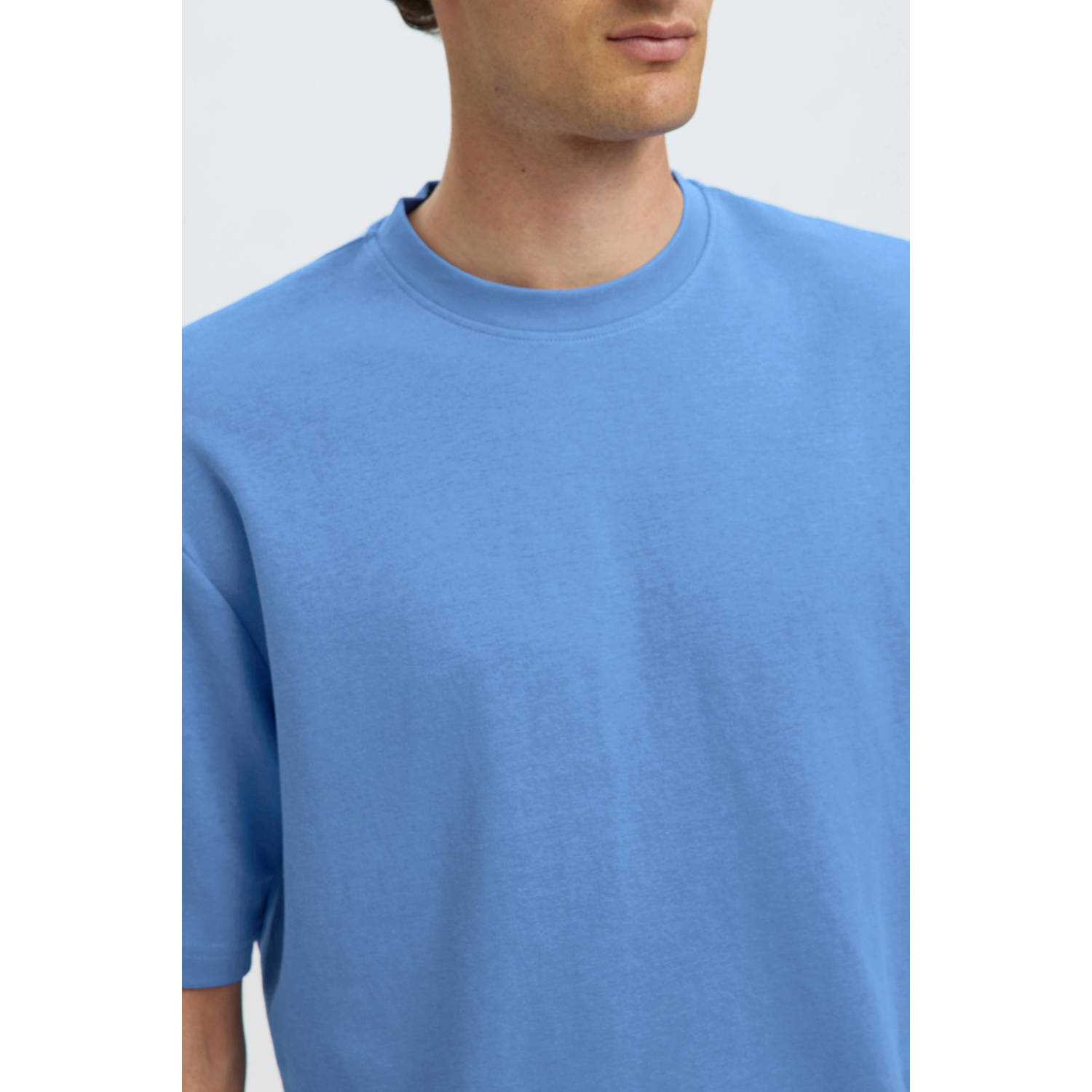 SELECTED HOMME loose fit T-shirt SLHLOOSEOSCAR blauw