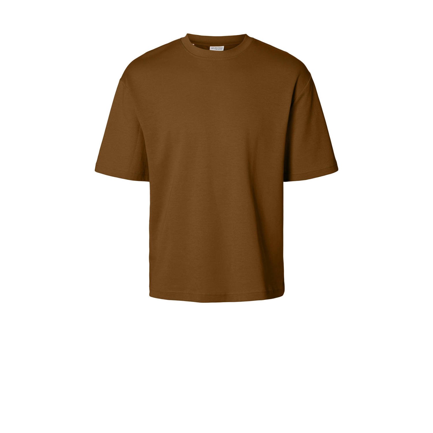 SELECTED HOMME loose fit T-shirt SLHLOOSEOSCAR bruin