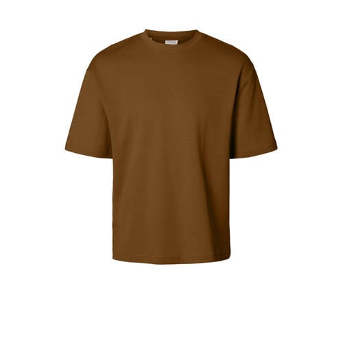 SELECTED HOMME loose fit T-shirt SLHLOOSEOSCAR bruin afbeelding