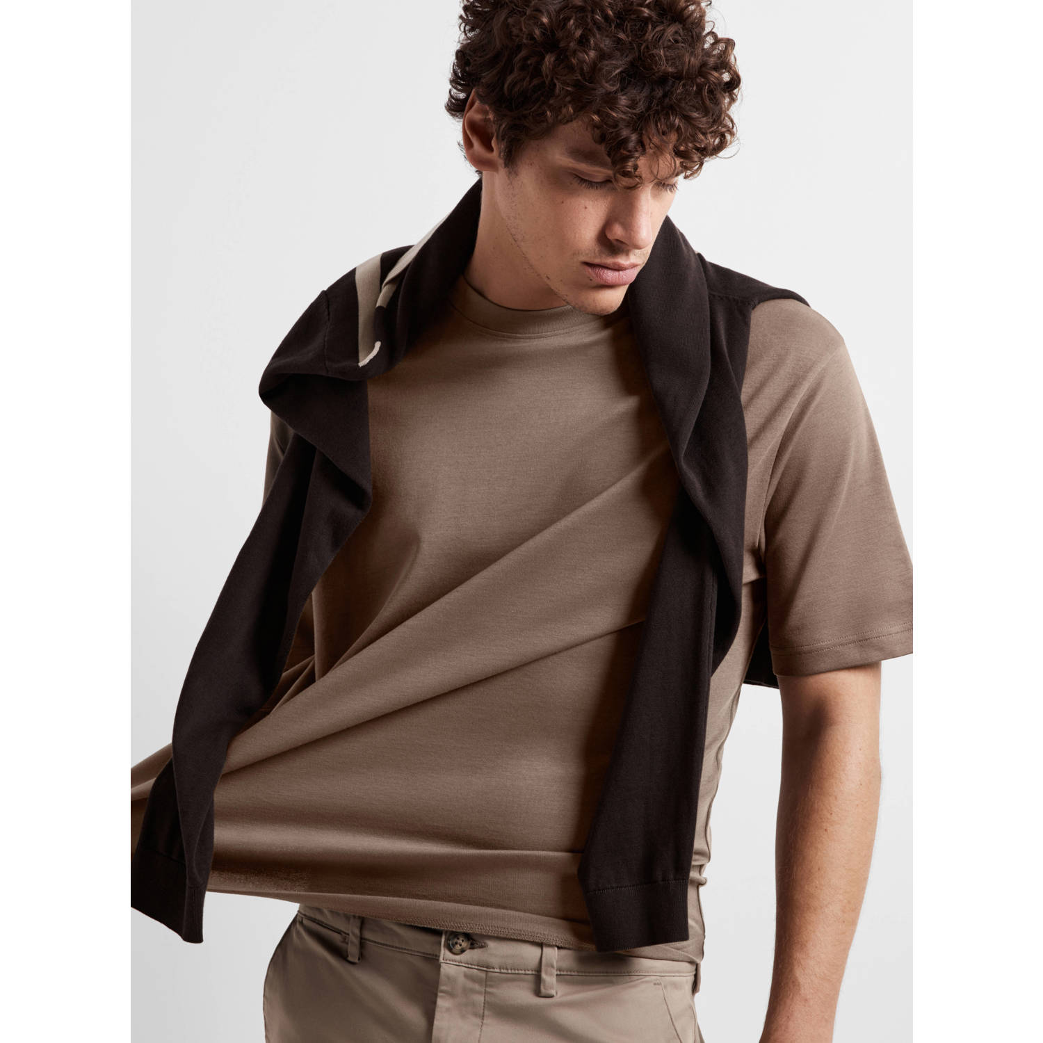 SELECTED HOMME loose fit T-shirt SLHLOOSEOSCAR lichtbruin