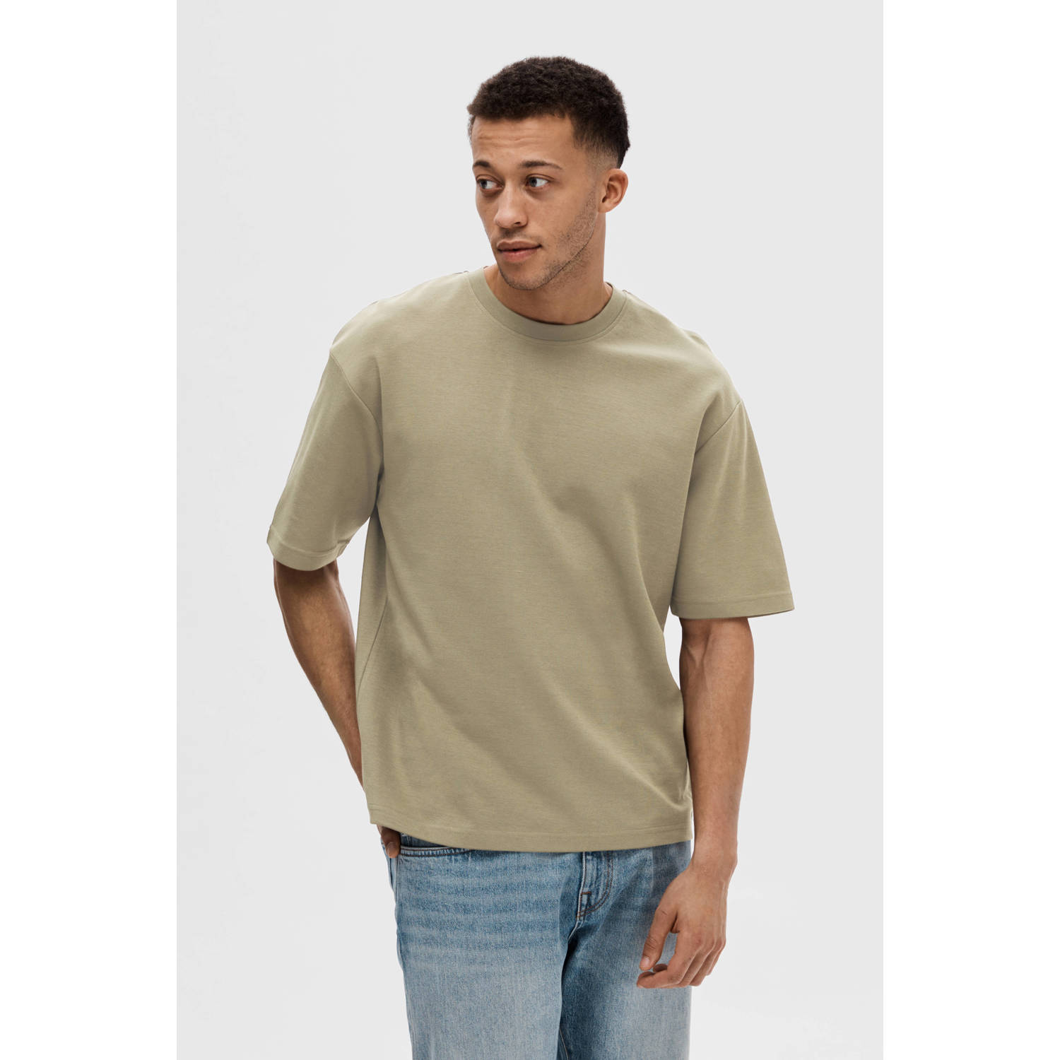 Selected Homme Oversized T-shirt met extra brede schouders model 'OSCAR'