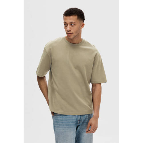 SELECTED HOMME loose fit T-shirt SLHLOOSEOSCAR groen afbeelding