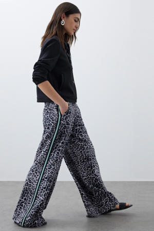 wide leg regular waist pantalon zwart