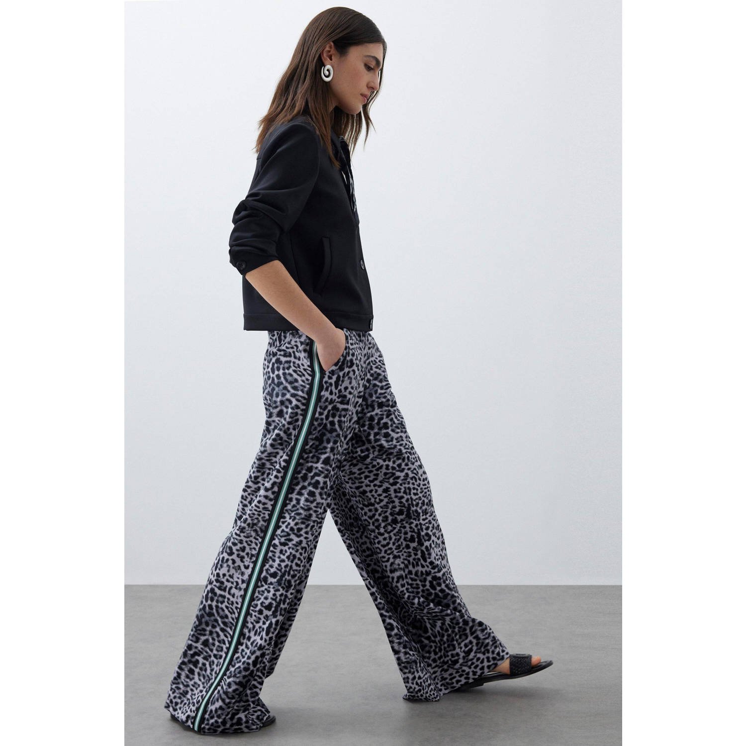 Comma wide leg regular waist pantalon zwart