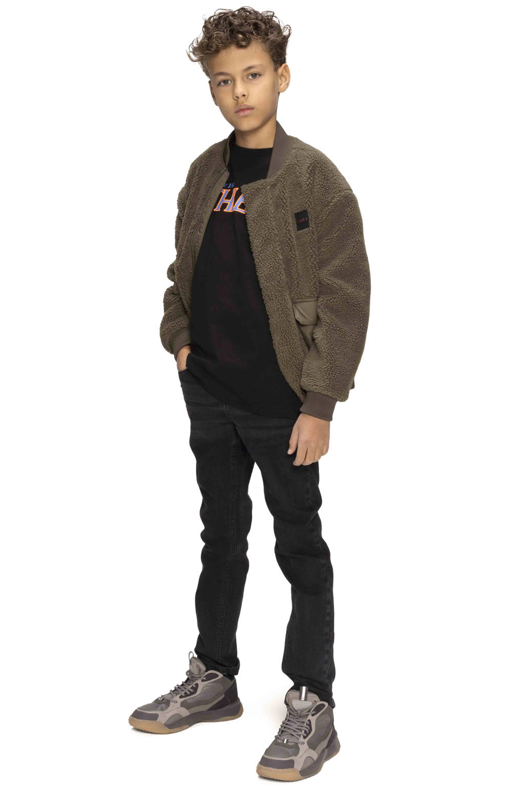 Black denim jongens Retour Jeans straight leg jeans black van stretchdenim met rits- en knoopsluiting en effen