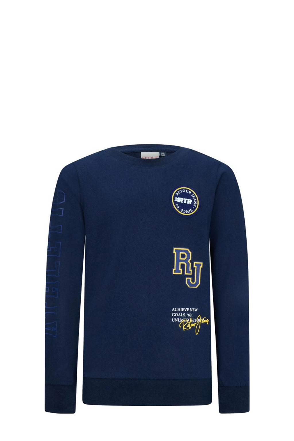 Donkerblauwe jongens Retour Jeans longsleeve van katoen met printopdruk, lange mouwen en ronde hals