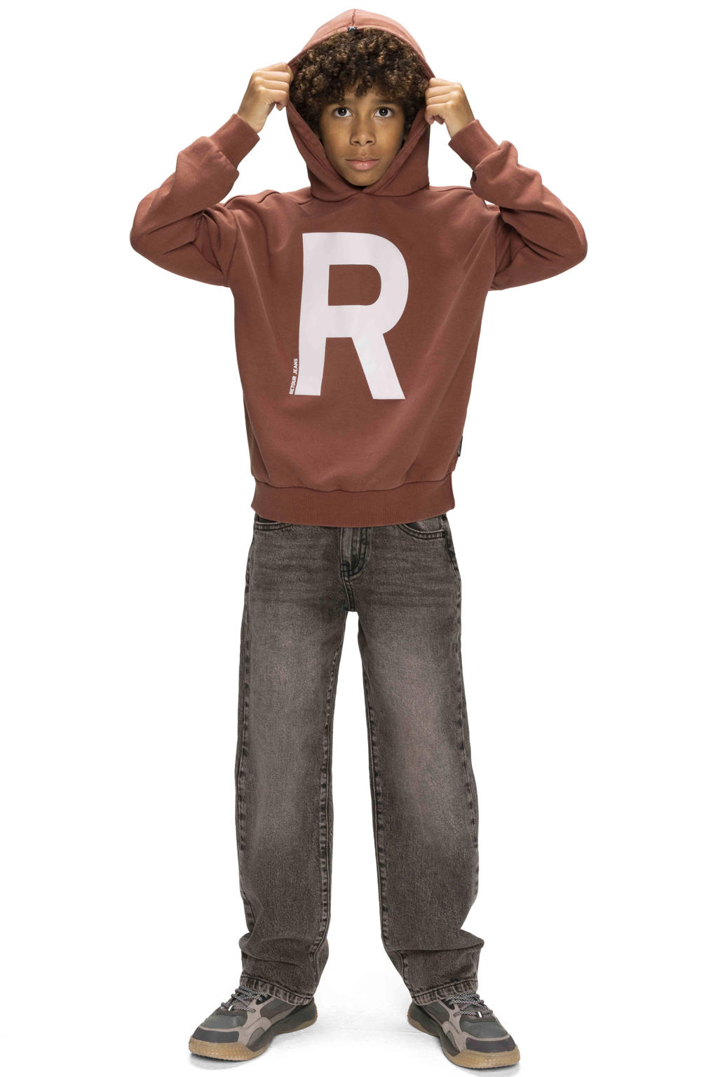 Rode jongens Retour Jeans hoodie van sweat materiaal met printopdruk, lange mouwen en capuchon