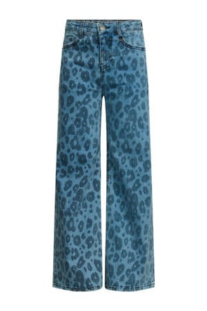 wide leg jeans met panterprint medium blue denim