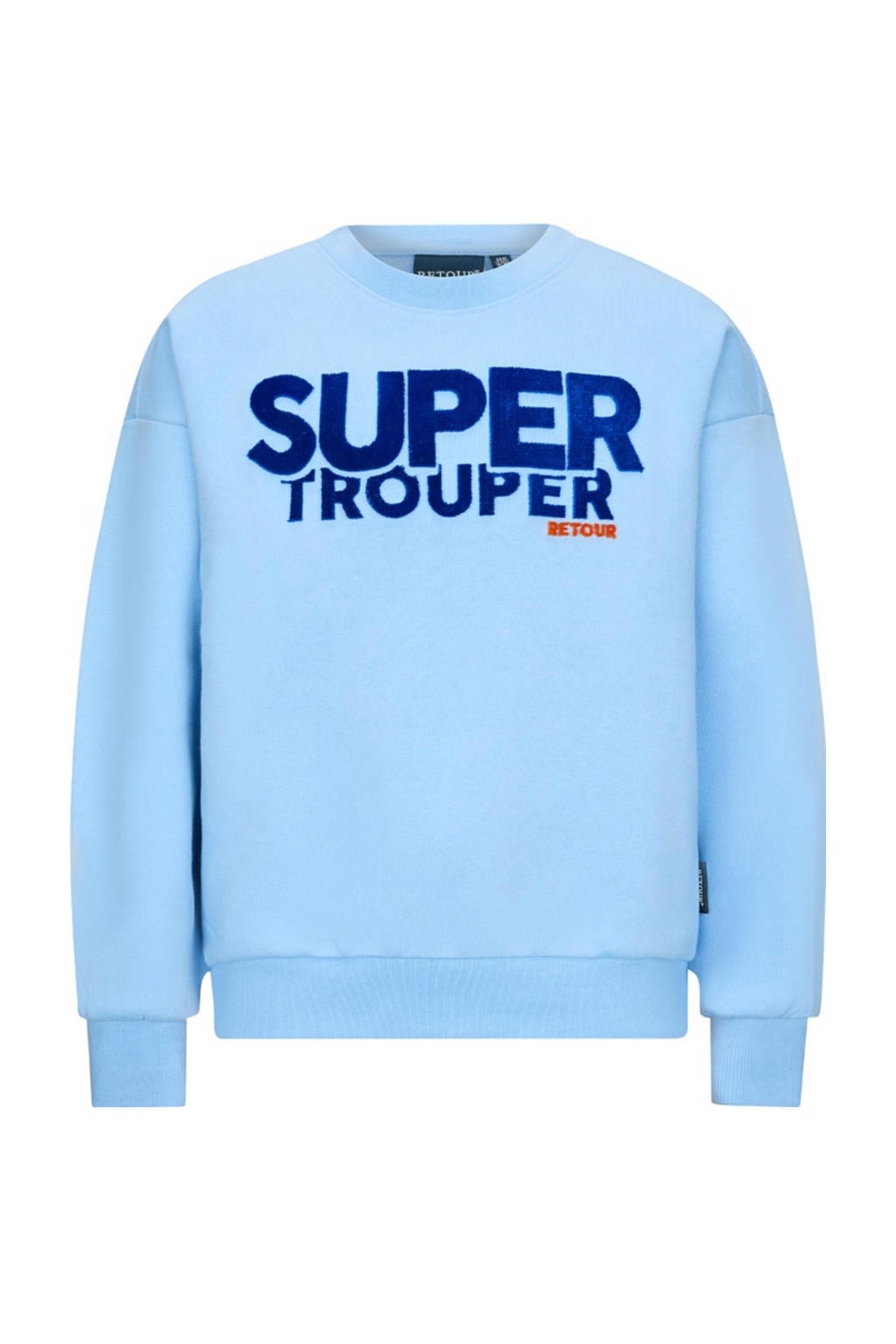 Lichtblauwe meisjes Retour Jeans sweater van katoen met printopdruk, lange mouwen, ronde hals en geribde boorden