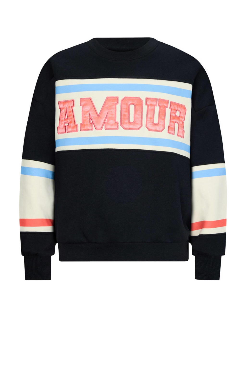 Zwart en blauwe meisjes Retour Jeans sweater van katoen met printopdruk, lange mouwen en ronde hals